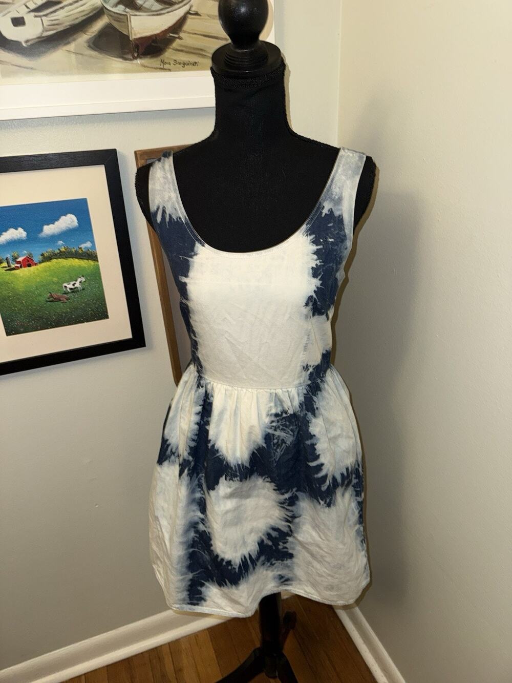 American Eagle Dress Womens 2 A-Line Blue Tie Dye Sleeveless Back Zip Chambray